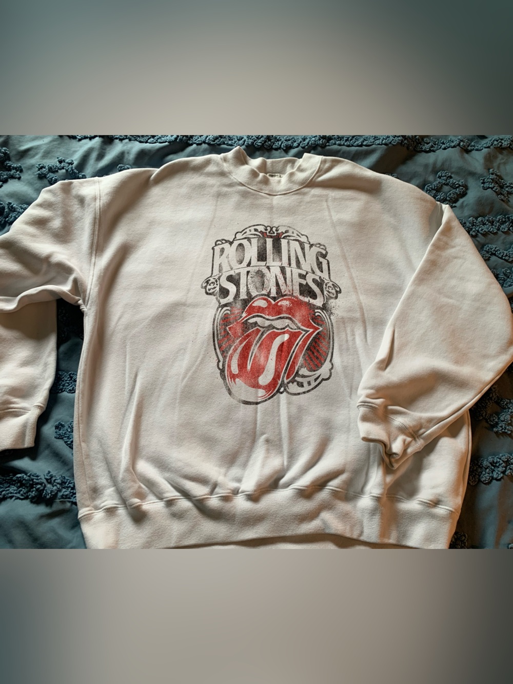 Abercrombie & Fitch Oversized White Sweatshirt with Rolling Stones Graphic